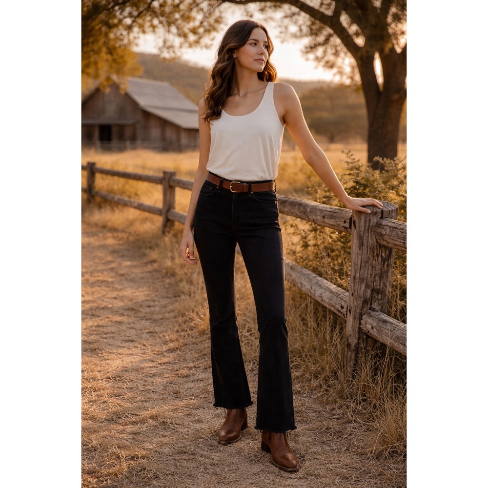 FRAME Womens 27 Le Crop Mini Boot Jeans Film Noir Black‎ Raw Hem Americana